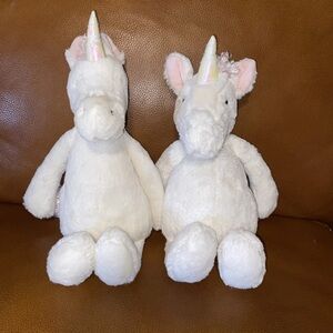 2 Jellycat lot  12" Bashful Unicorn White with Pink Mane Tail Stuffed Plush